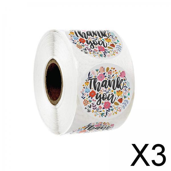 3x500 Pieces Thank You Stickers Scrapbook Decals for Baking Packaging Wedding Colorful