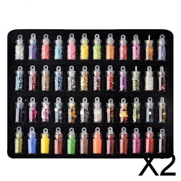 2x48 Bottles DIY Nail Art Glitter DIY Tips Shiny 3D Nails Rhinestones Charms