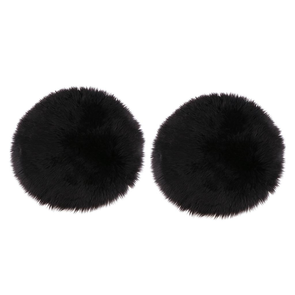 2pcs Artificial Sheepskin Rug Home Floor Carpet Seat Cushion Black