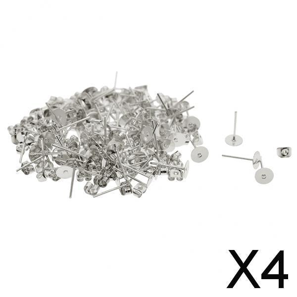4x100 Sets 6mm Iron Earring Posts and Backs DIY Earrings Findings Silver