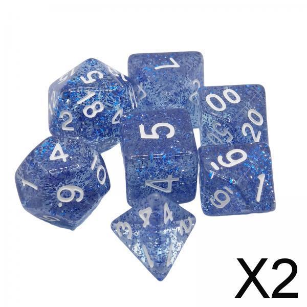 2x7 Pieces Solid Acrylic Polyhedral Dices Set for Party Supplies Table Games Blue
