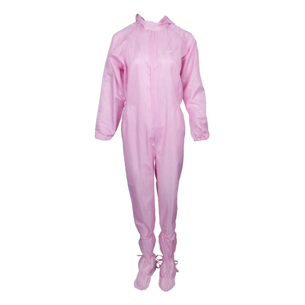 Dust-Proof Protection Clothing Safety Coverall w/ Boots Washable Pink 2XL