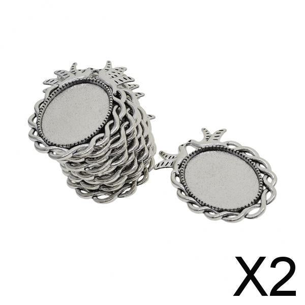 2x10 Pieces Pigeon Oval Blank Bezel Pendants Base Settings for Jewelry Making