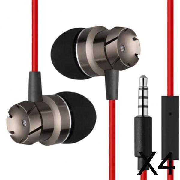 4x3.5mm SuperBass Music In-ear Stereo Headphones Headset With Mic Red