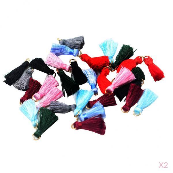 60 Pieces Mixed Silk Tassel Metal Ring DIY Jewelry Accessories Tassels 23mm