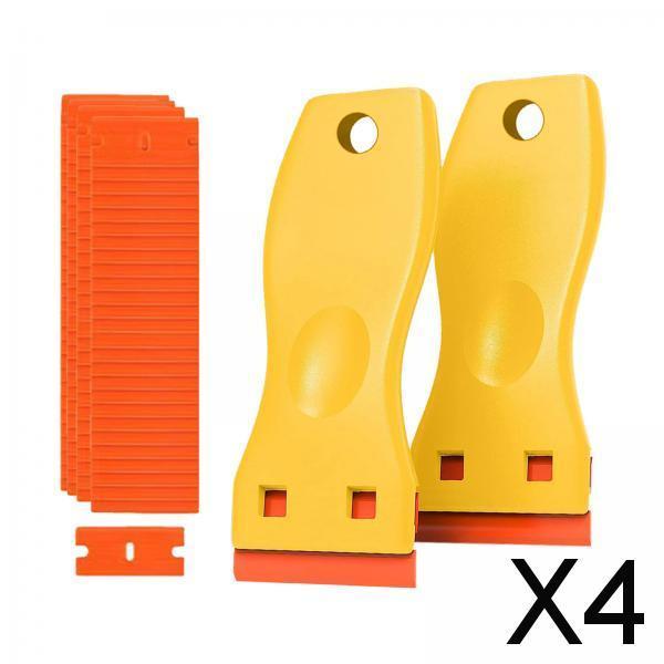 4xGlass Scraper with Blade Cleaner Blade Scraper for Removing Windshields Wall Yellow