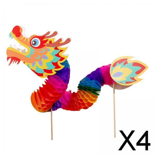 4xChinese Paper Dragon Pick Props 3D Toys for Spring Festival Outdoor New Year