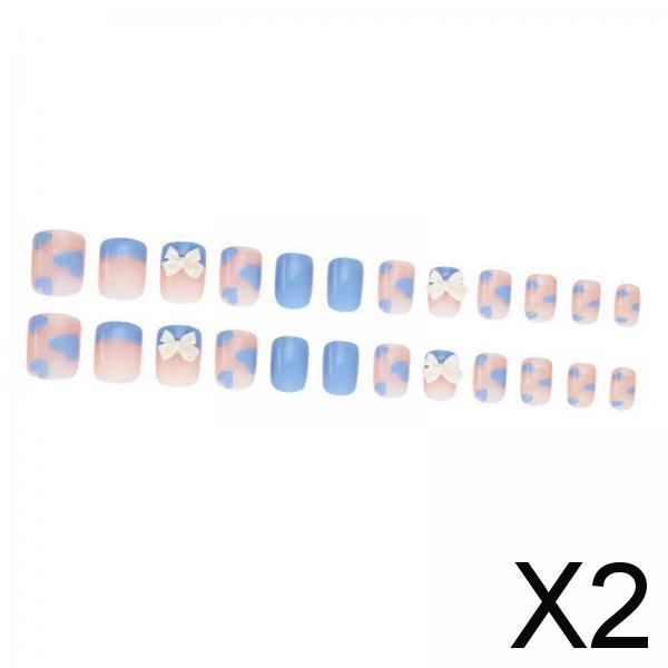 2xPress on Nails with Adhesive Tabs and Nail File 24 Fake Nails for Women Blue Pink