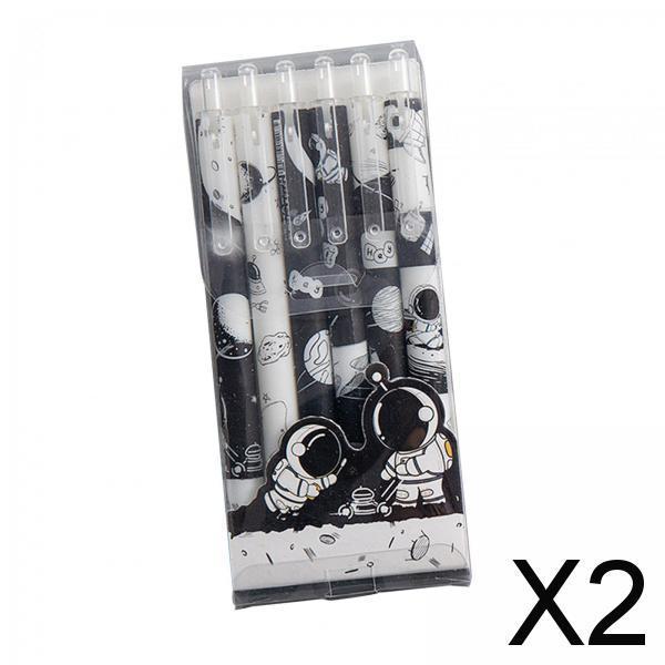 2x6Pcs Rollerball Pens Retractable Ballpoint Pens for Students Kids Journaling Astronaut