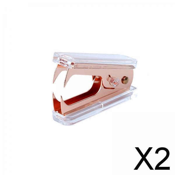 2xManual Stapler Transparent Acrylic for Bookbinding Document Office Supplies Rose Gold