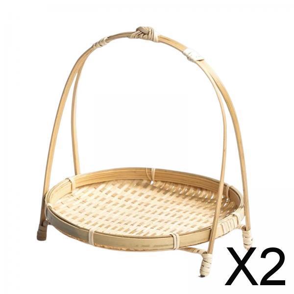 2xHandwoven Fruit Basket Serving Trays Rattan for Kitchen Restaurant Table
