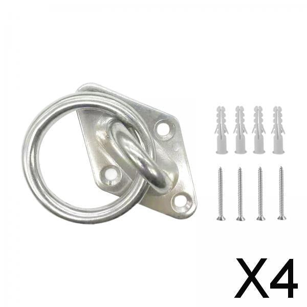 4xDiamond Pad Eye Plate with Ring Heavy Duty for Boat Rigging Training Straps 5mm