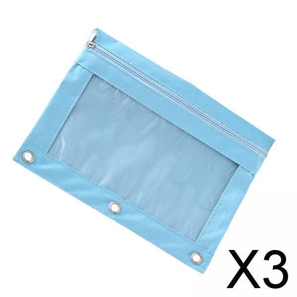 3xPencil Pouch Office Stationery Organizer Pencil Case for Children Teen Gifts Blue