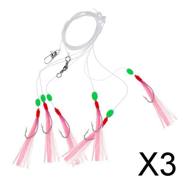 3x6 Hooks Big Flasher Rig Cod Bass Fishing Bait Lures with Barbed Hooks 7#