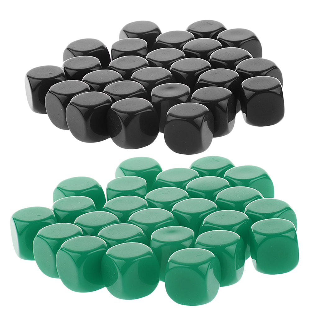 50 Pieces Opaque Blank Six Sided Dice D6 for D&D RPG Gaming Black and Green