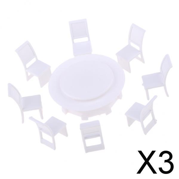 3xMiniature Dollhouse Kitchen Scenery Model 1:100 HO Scale Dining Table Chairs
