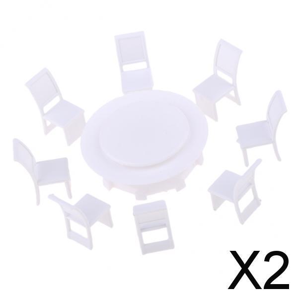 2xMiniature Dollhouse Kitchen Scenery Model 1:100 HO Scale Dining Table Chairs