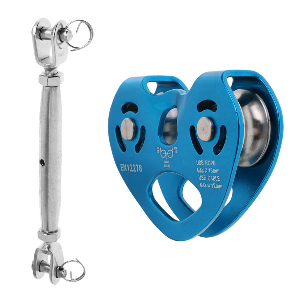 30KN Zip Line Cable Trolley Climbing Fast Speed Dual Pulley + Rigging Screw