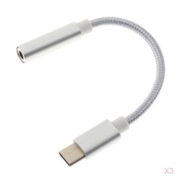 3 XUSB-C Type C to 3.5 mm Headphone Jack Adapter Earphone Audio Cable Silver