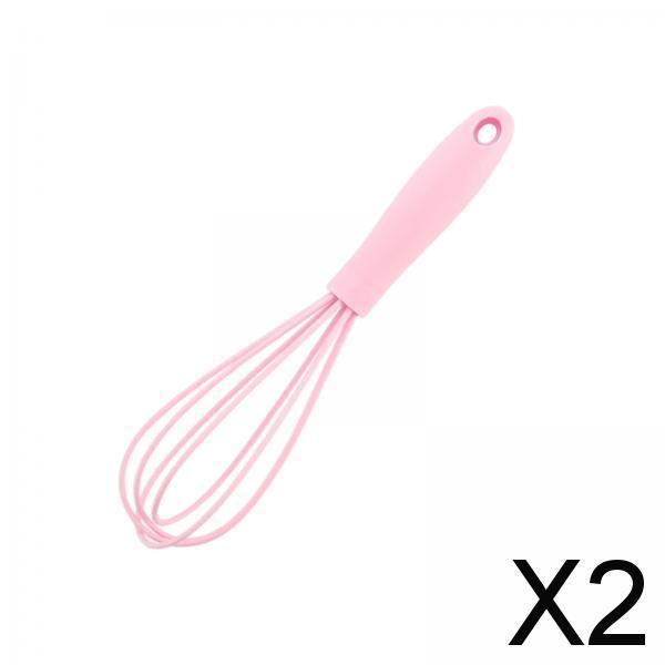 2xSilicone Whisk Kitchen Utensil Non Scratch Mixer Egg Beater Frothing Pink