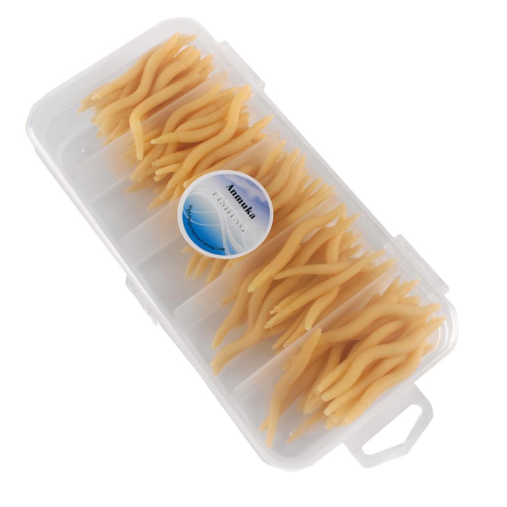 150pcs Artificial Soft Earthworm Fishing Bait Worm Lure Maggot Bait Beige