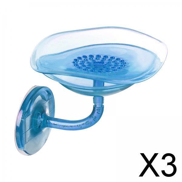 3xWall Mounted Soap Holder Double Layer Hanging Saver for Wall Hotel blue