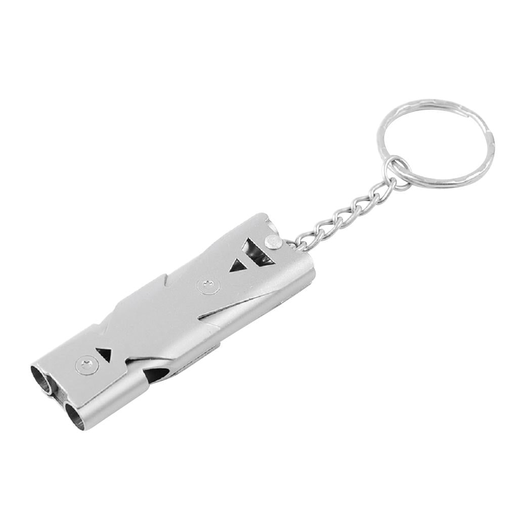 Double Pipe High Decibel Outdoor Camping Survival Emergency Whistle Silver
