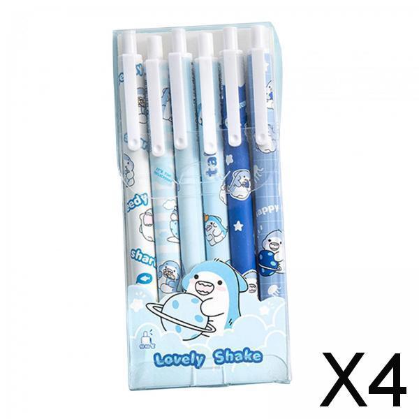 4x6Pcs Rollerball Pens Retractable Ballpoint Pens for Students Kids Journaling Shark