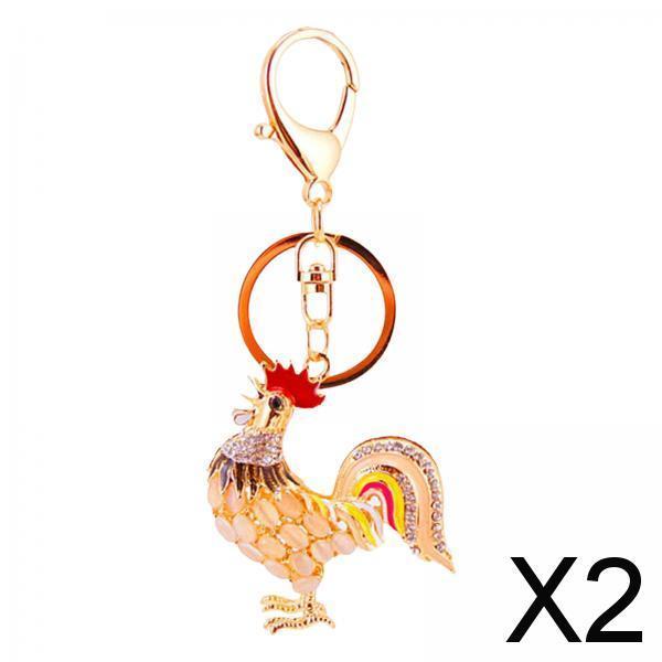 2xRooster Keychain Backpack Charms Alloy Rhinestone Keychain for Women and Men
