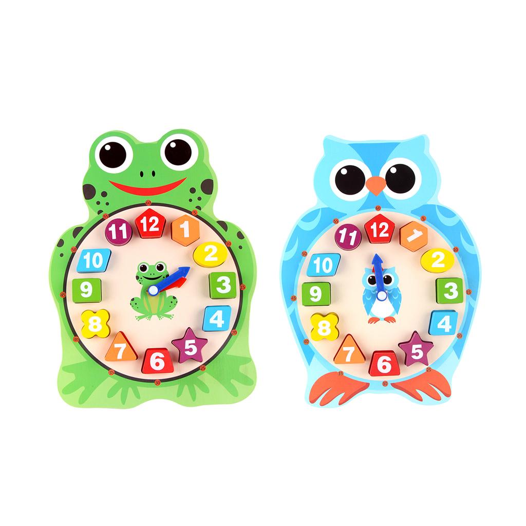 2 SETS Cartoon Wooden Clock Jigsaw Puzzle Toy for Kids/Baby Educational Fun