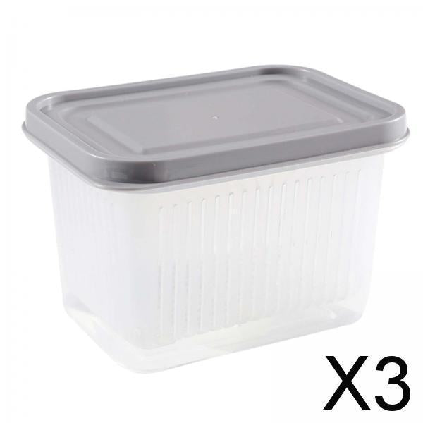 3xFruit Keeper Box Leakproof Kitchen Stackable Non Slip Food Storage Container Gray