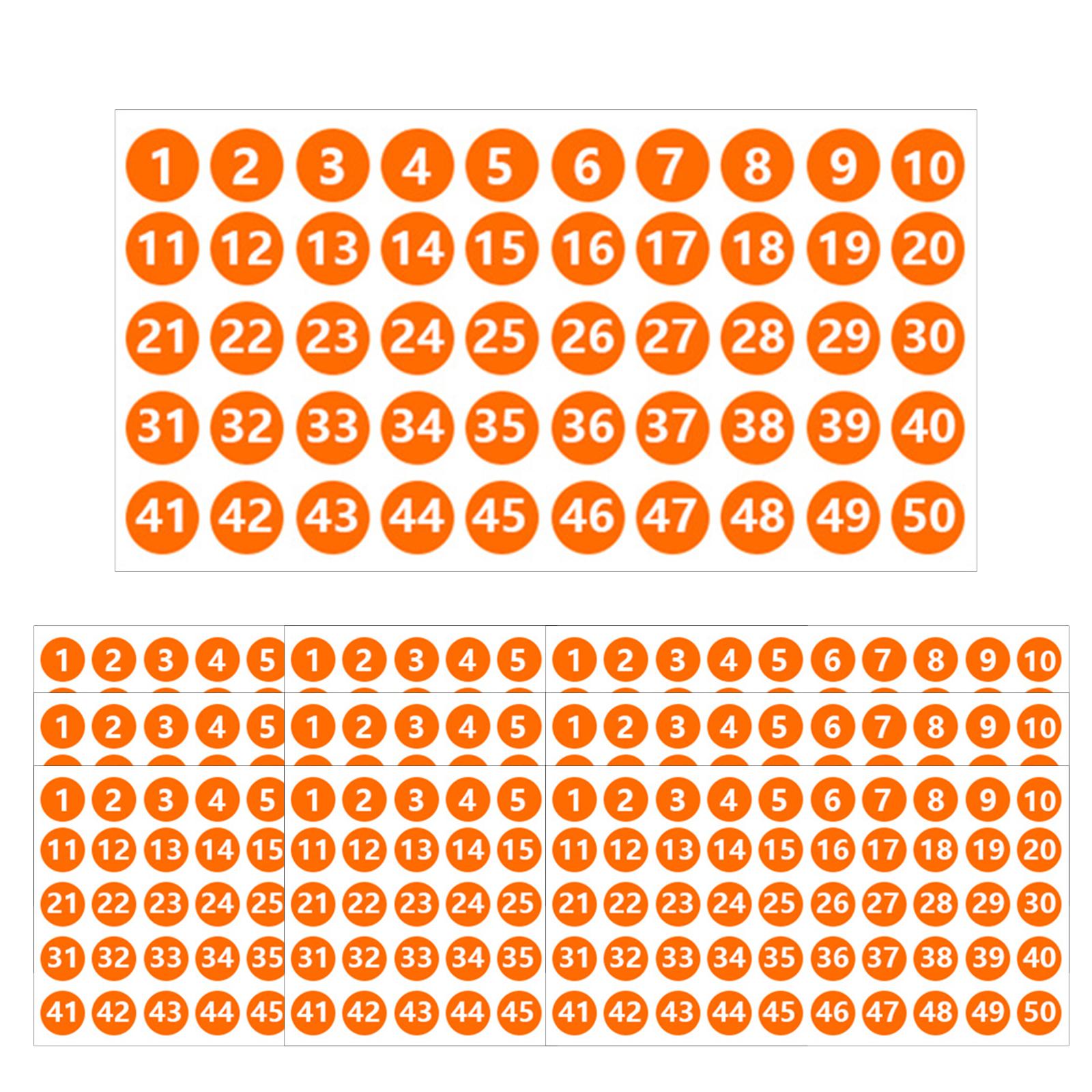 Number Stickers Round Orange Labels for DIY Crafts Classification Sales Bags