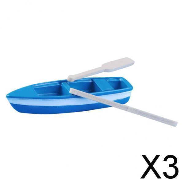 3xDIY Resin Model Small Blue Boat with Paddles for Microlandschaft Decoration