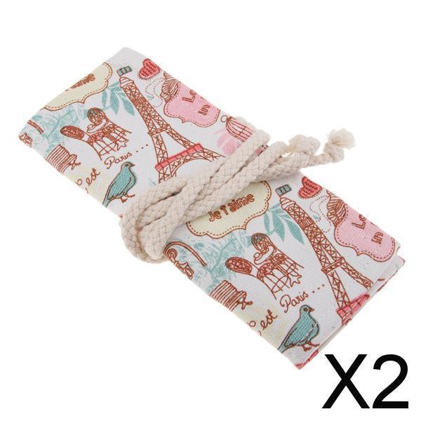 2xCanvas Pencil Bags Case Painting Brush Pouch Roll Up Holders TOWER 12 holes