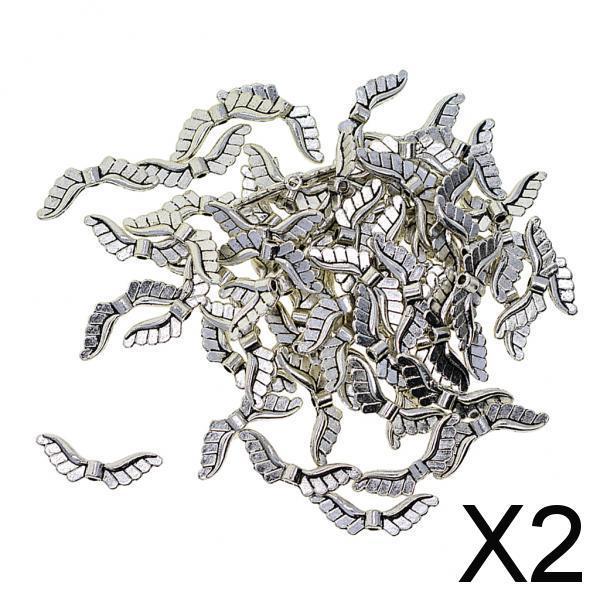 2x100 Tibetan Silver Angel Wing Spacer Charm Beads Jewelry DIY Making 23x8mm
