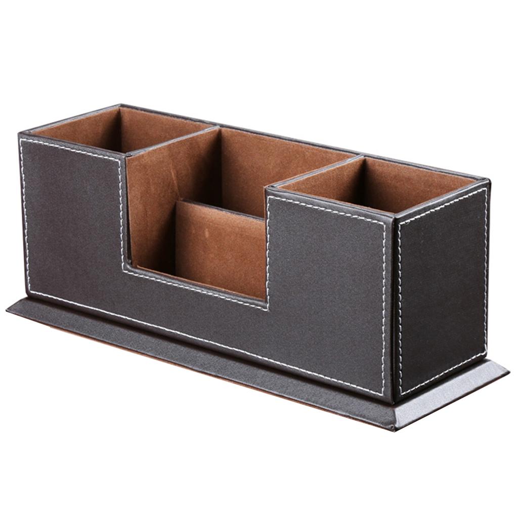 Multifunctional leather pen holder creative desk stationery storage box Coffee