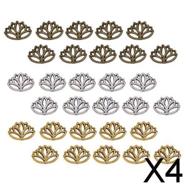 4x30x Retro Hollow out buddha yoga lotus flower metal spacer bead mixed