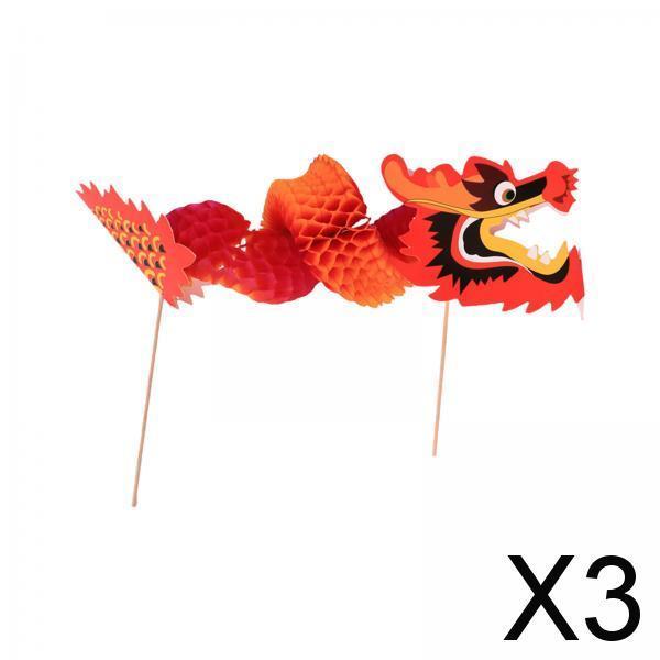 3x3D Chinese Paper Dragon Toys Hanging Handmade Crafts for Party New Year Kids