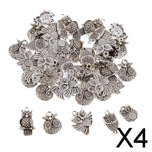 4x50 Pieces Tibetan Silver Owl Charms Pendant Bead DIY Jewelry Making Crafting