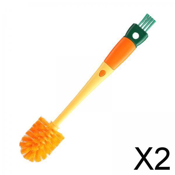 2xKitchen Bottle Brush Portable Household Cleaning Brush for Cups Mugs Bottles Orange