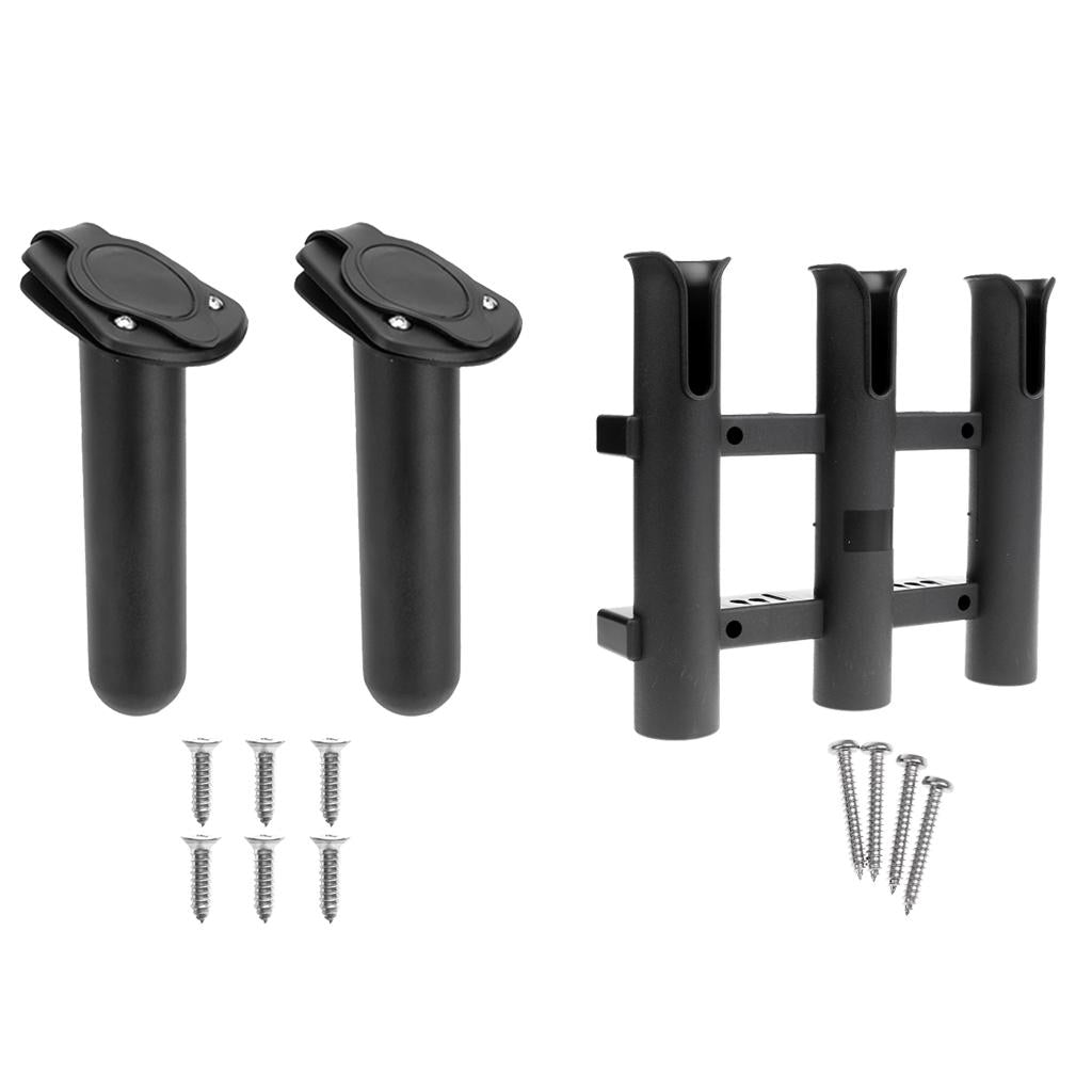 Boat Fishing 3-Pole Rod Bracket Rack+ 1 Pair Flush Mount Rod Holder with Cap