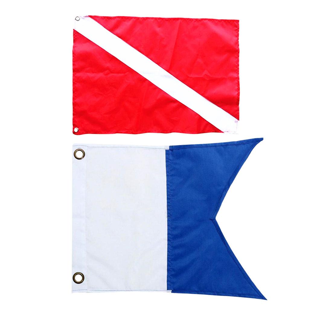 2 Pieces Nylon Diver-Down Boat Flag, Scuba Dive Flag Marker 60x70cm 30x35cm