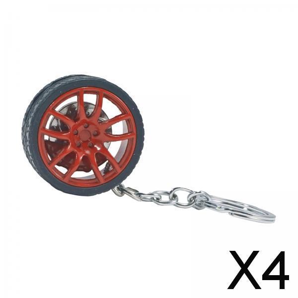 4xMini Cute Tire Keyring Creative Automobile Car Parts Model Key Chains Lovers Red