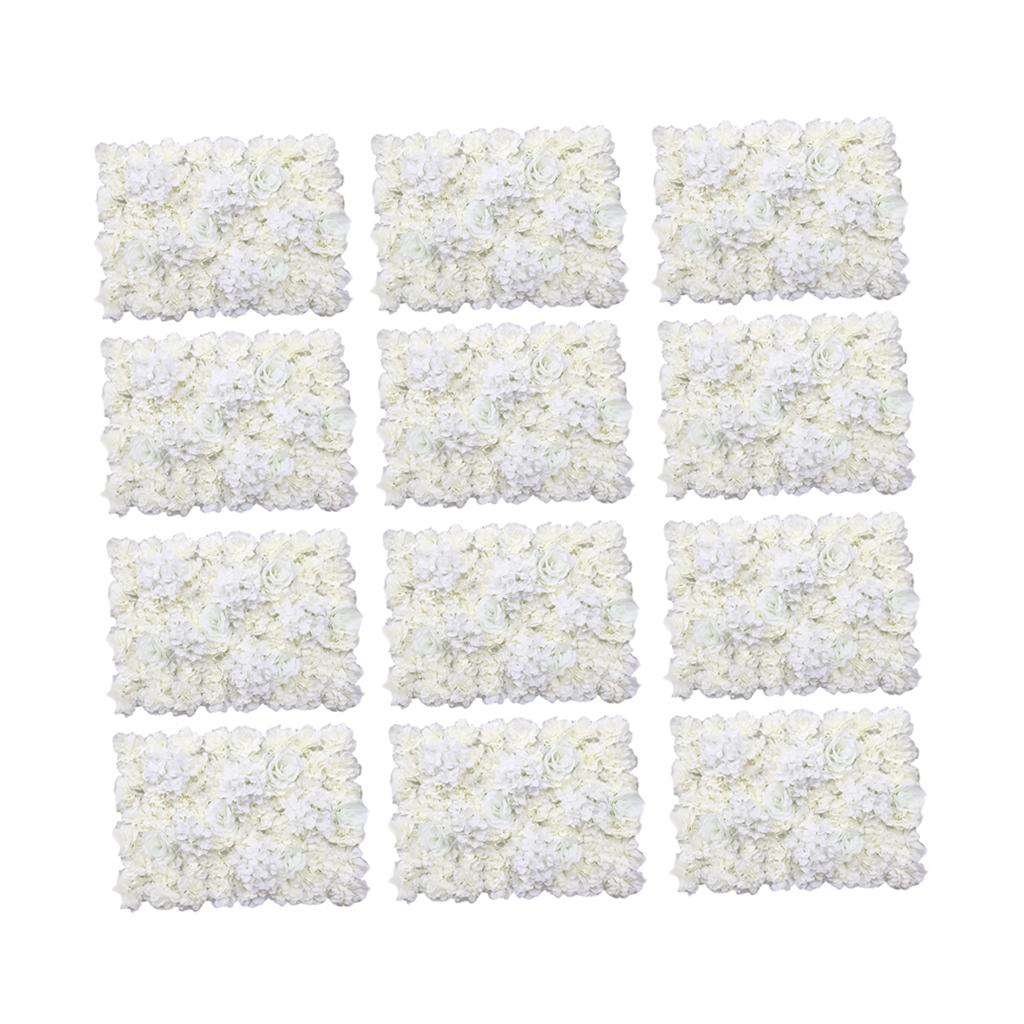 12 Pieces Artificial Rose Hydrangea Flower Wall Panels Wedding Decor Cream