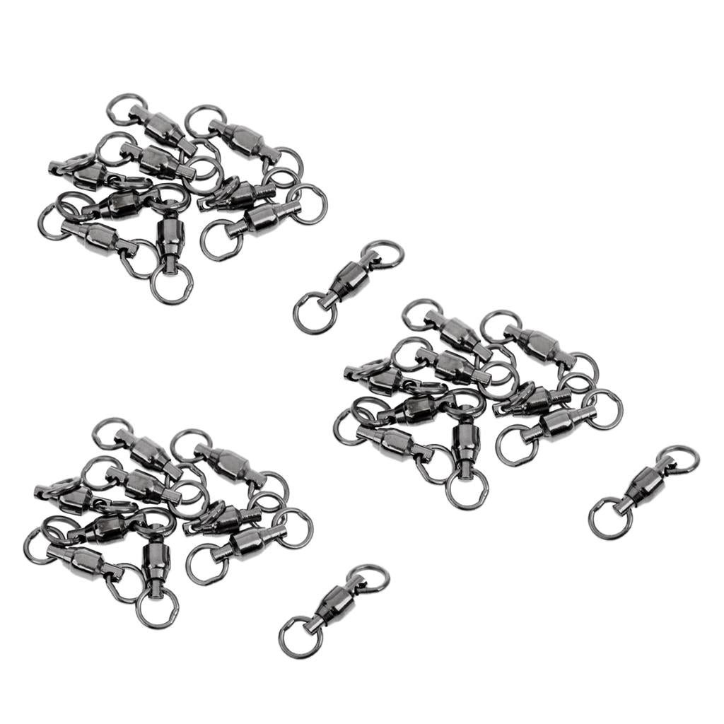 30pcs Heavy Duty Ball Bearing Swivel Solid Rings Fishing Swivels Black 1#