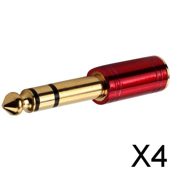 4xMetal 3.5mm Female to 6.5 Male Audio Stereo Headset Adapter Converter Red