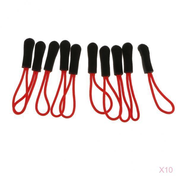 100Pcs Zipper Pulls Replacement Zip Cord Puller Slider Jacket Backpack Red