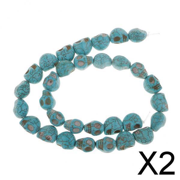 2xTurquoise Loose Bead Gemstone Skull Spacer Bead for DIY Jewelry Making Craft