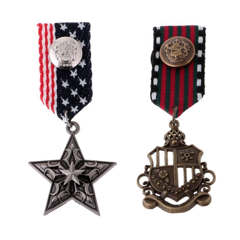 2Pcs Military Badge Brooch Pin Star Metal Collar Pin for Men's Suit Colorful