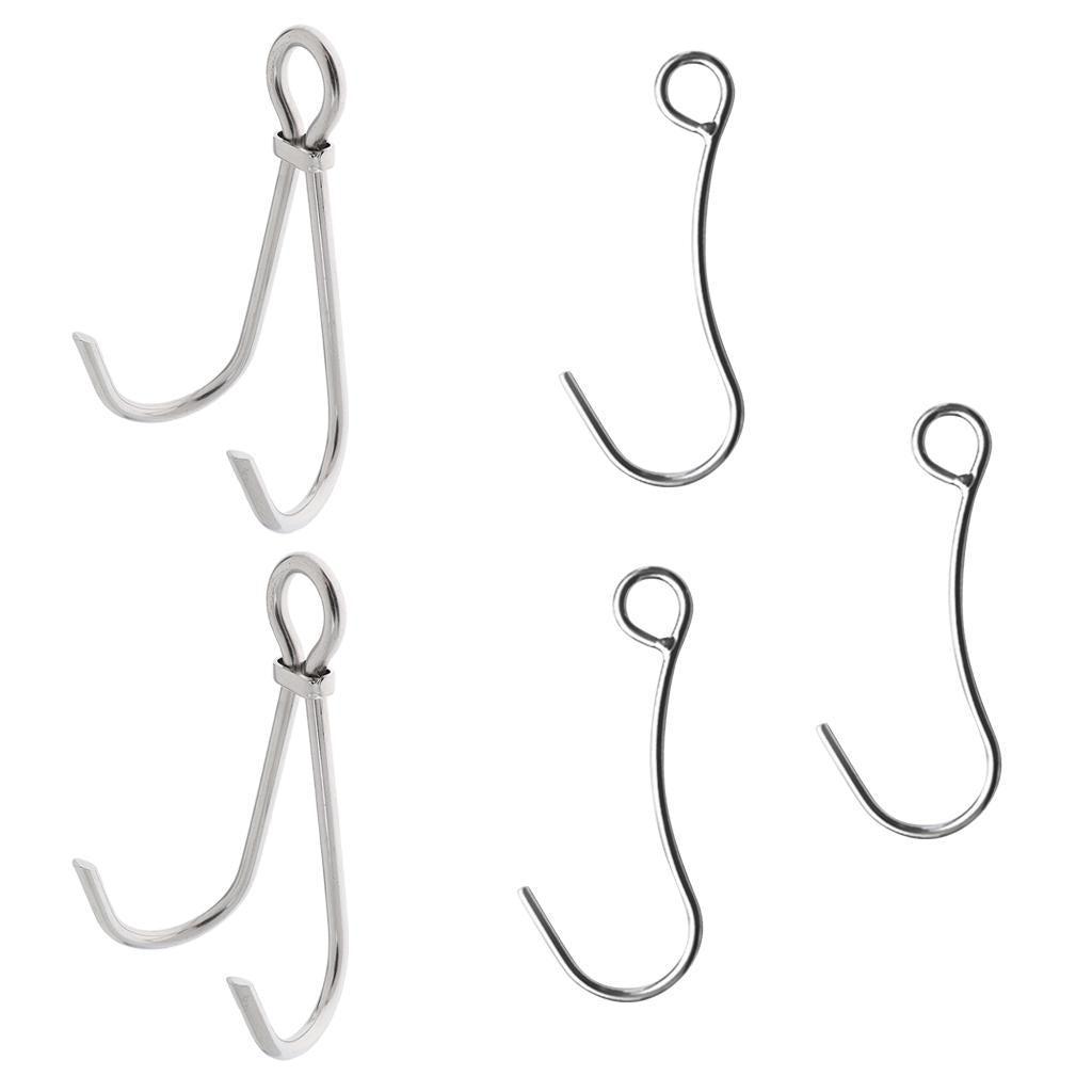 3 Pieces Stainless Steel Scuba Diving Single Hook and 2 Pieces Doule Hook
